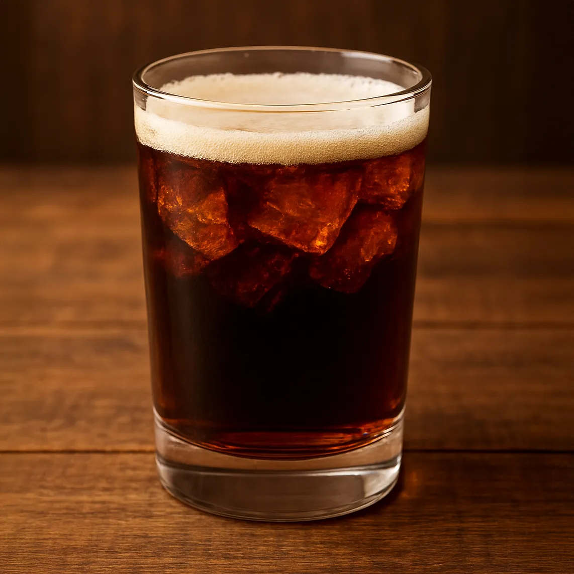 "The Wooler" 2oz of Wooler whiskey on ice in a pint glass topped with diet cola.