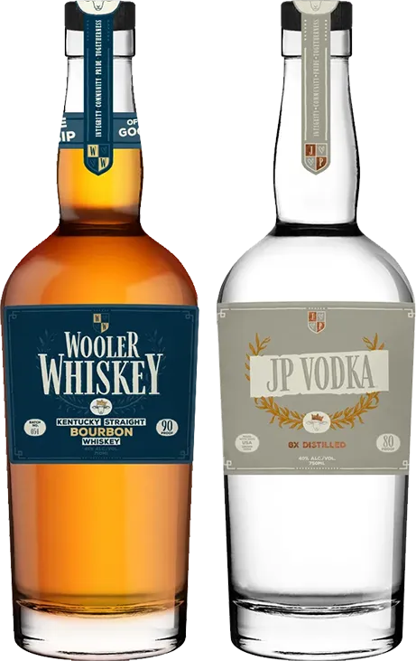 Wooler Whiskey Bottle and JP Vodka Bottle