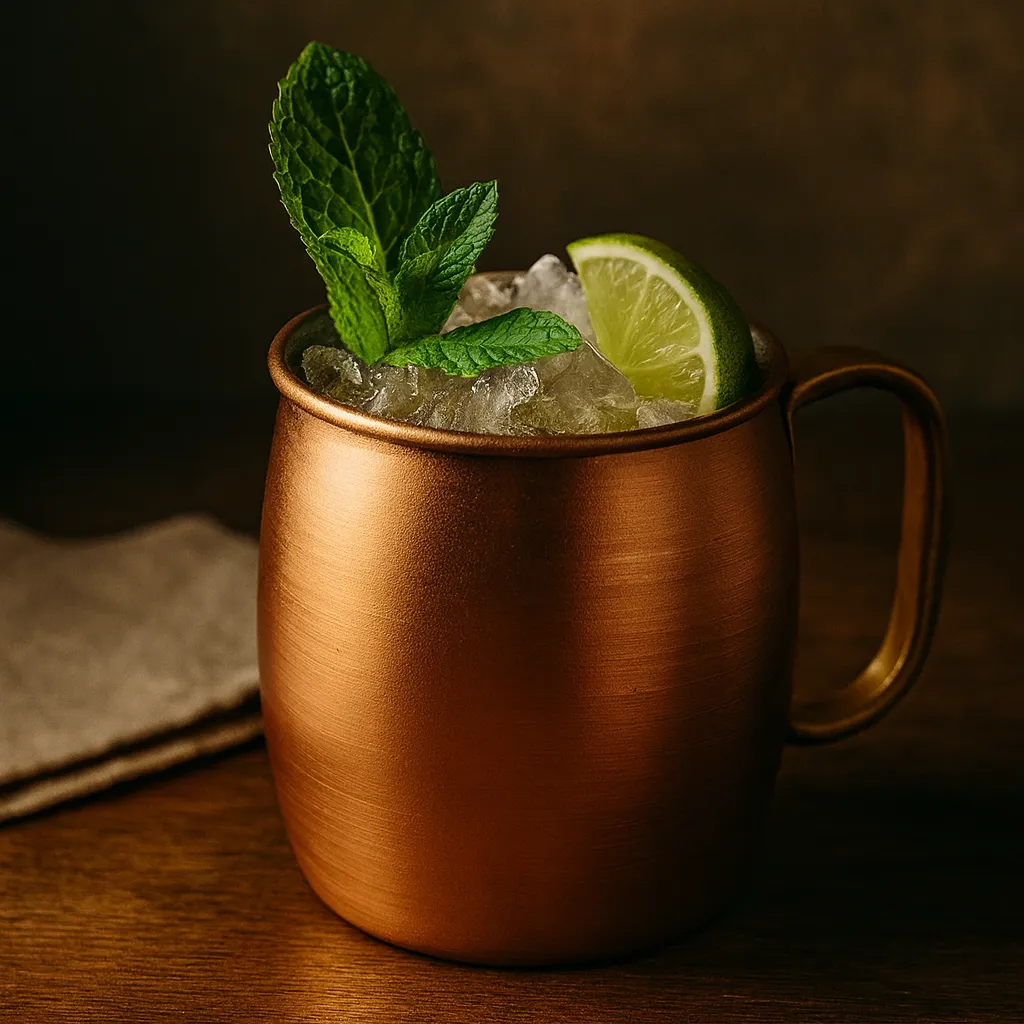 JP Vodka Crowned mule served in a copper mug.